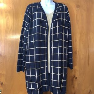 Charter Club 1X Black and Tan windowpane open front long cardigan sweater